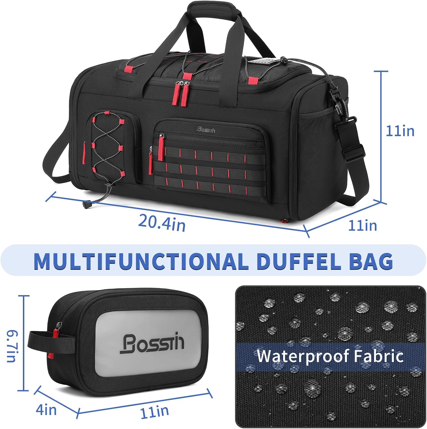 Bosstin Gym Bag for Men & Women, 45L Travel Duffle Sports Duffel Bag Gym Weekender Overnight Backpack with Shoe Compartment (Black) - Image 2