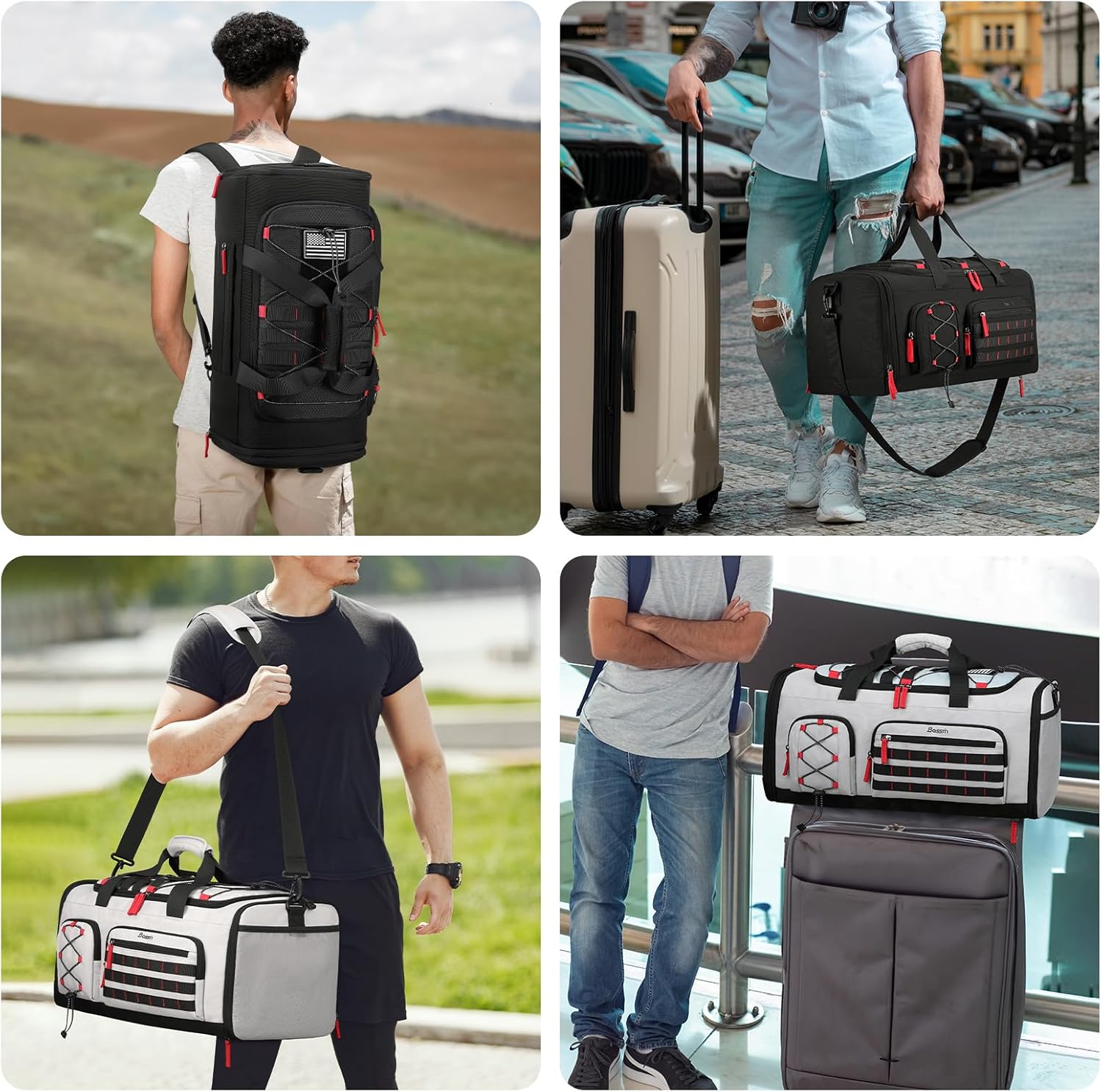 Bosstin Gym Bag for Men & Women, 45L Travel Duffle Sports Duffel Bag Gym Weekender Overnight Backpack with Shoe Compartment (Black) - Image 6