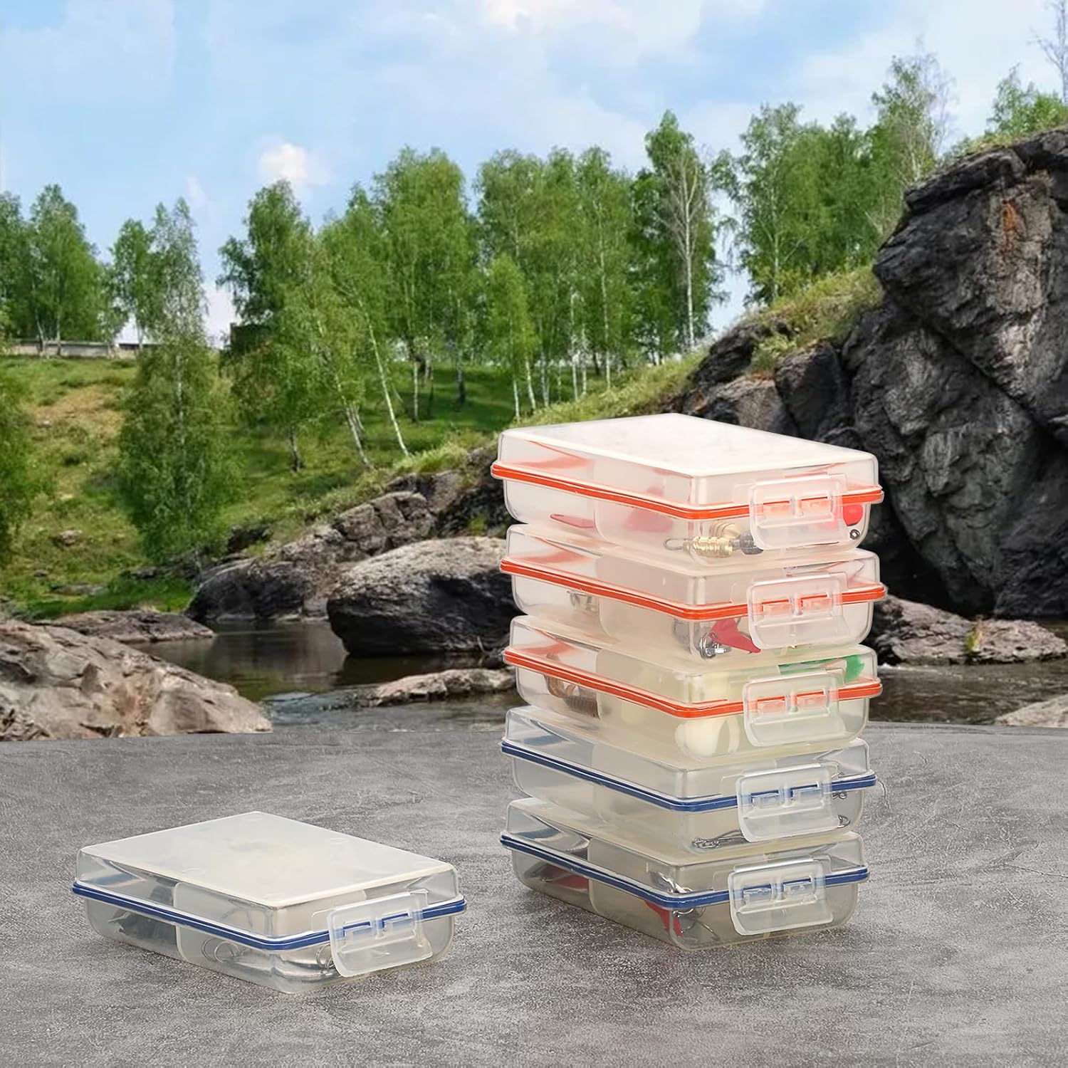 JUXYES Pack of 6 Plastic Small Fishing Tackle Box Organizer with 4 Compartments, Clear Mini Fishing Tackle Storage Boxes with Dividers, Transparent Fish Pocket Tackle Storage Box Lure Box - Image 4