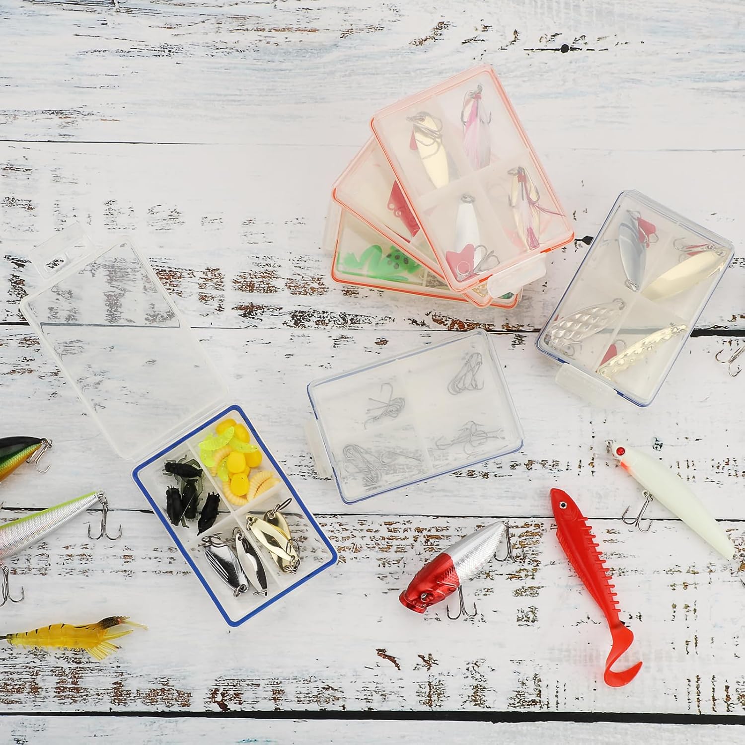 JUXYES Pack of 6 Plastic Small Fishing Tackle Box Organizer with 4 Compartments, Clear Mini Fishing Tackle Storage Boxes with Dividers, Transparent Fish Pocket Tackle Storage Box Lure Box - Image 8