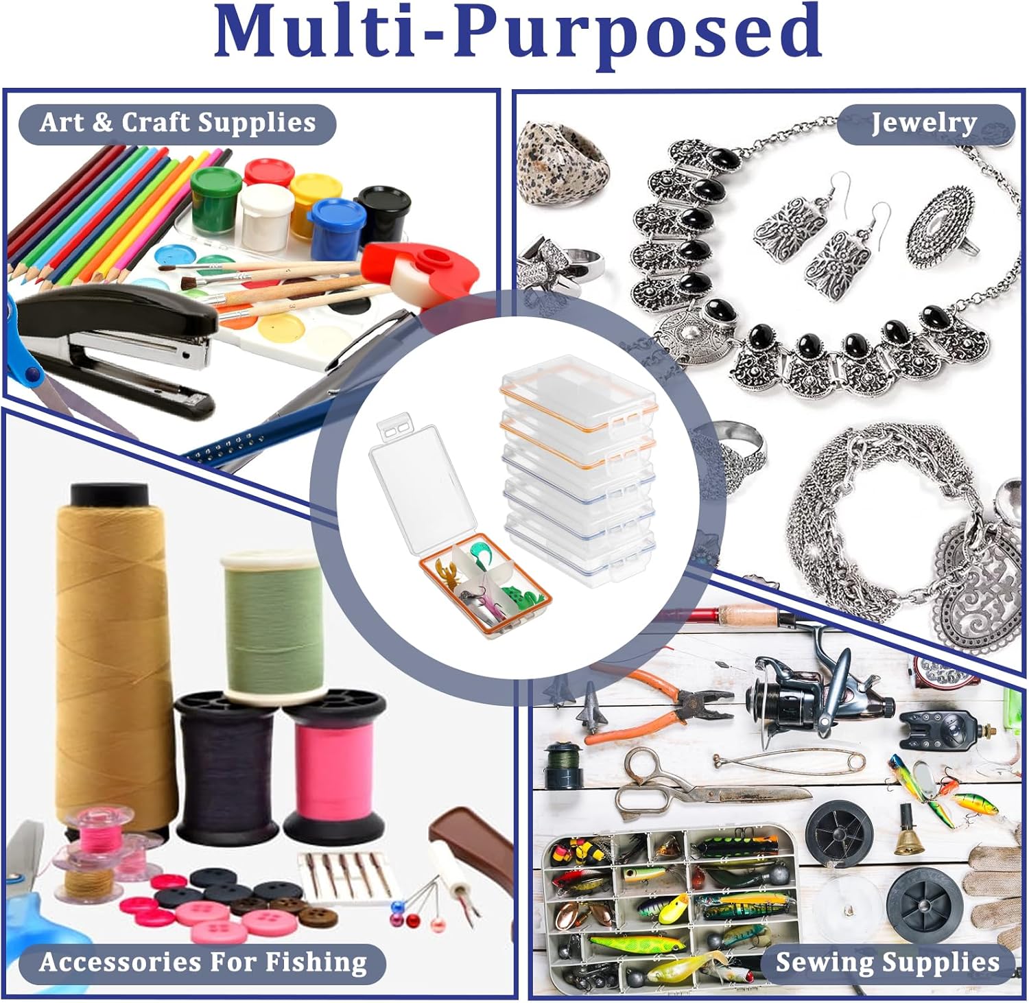 JUXYES Pack of 6 Plastic Small Fishing Tackle Box Organizer with 4 Compartments, Clear Mini Fishing Tackle Storage Boxes with Dividers, Transparent Fish Pocket Tackle Storage Box Lure Box - Image 9