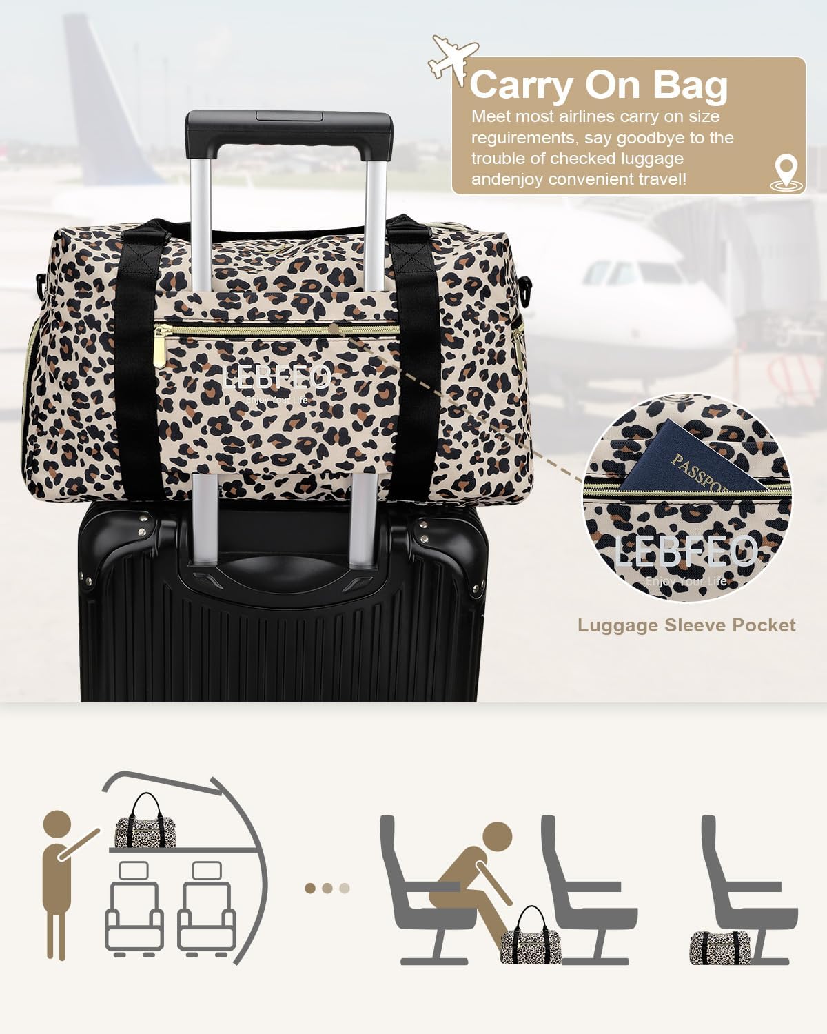 LEBFEO Travel Duffle Bag for Women Large Weekender Overnight Bags Gym Bag with Shoe Compartment Waterproof Hospital Bag Carry On Tote Bag for Airplanes,Leopard - Image 4